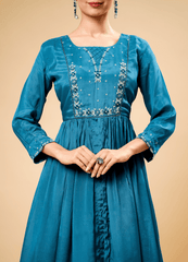 Deep Sea Green Kurta Pant Set with Chiffon Border Dupatta